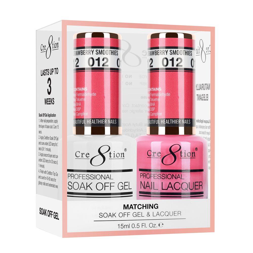 Cre8tion Soak Off Gel & Matching Nail Lacquer Set | 12 Strawberry Smoothies
