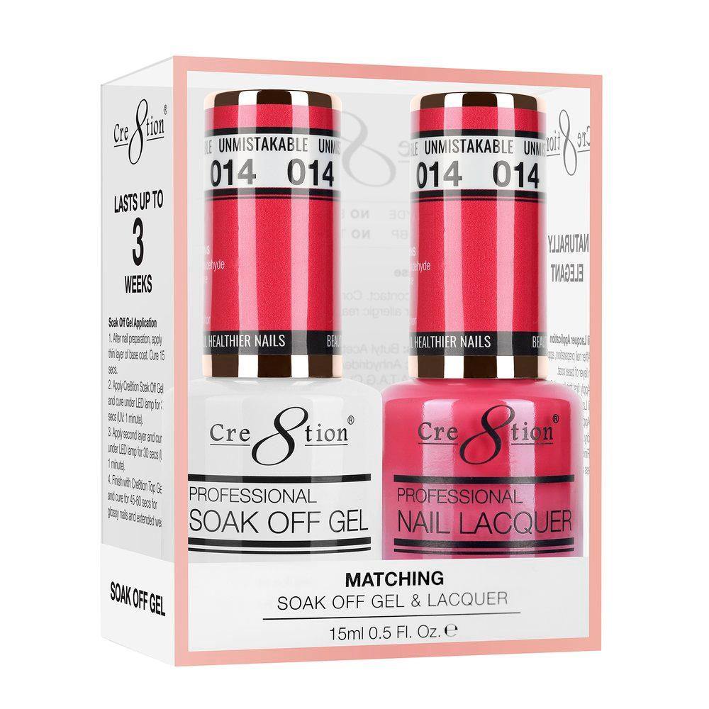 Cre8tion Soak Off Gel & Matching Nail Lacquer Set | 14 Unmistakable