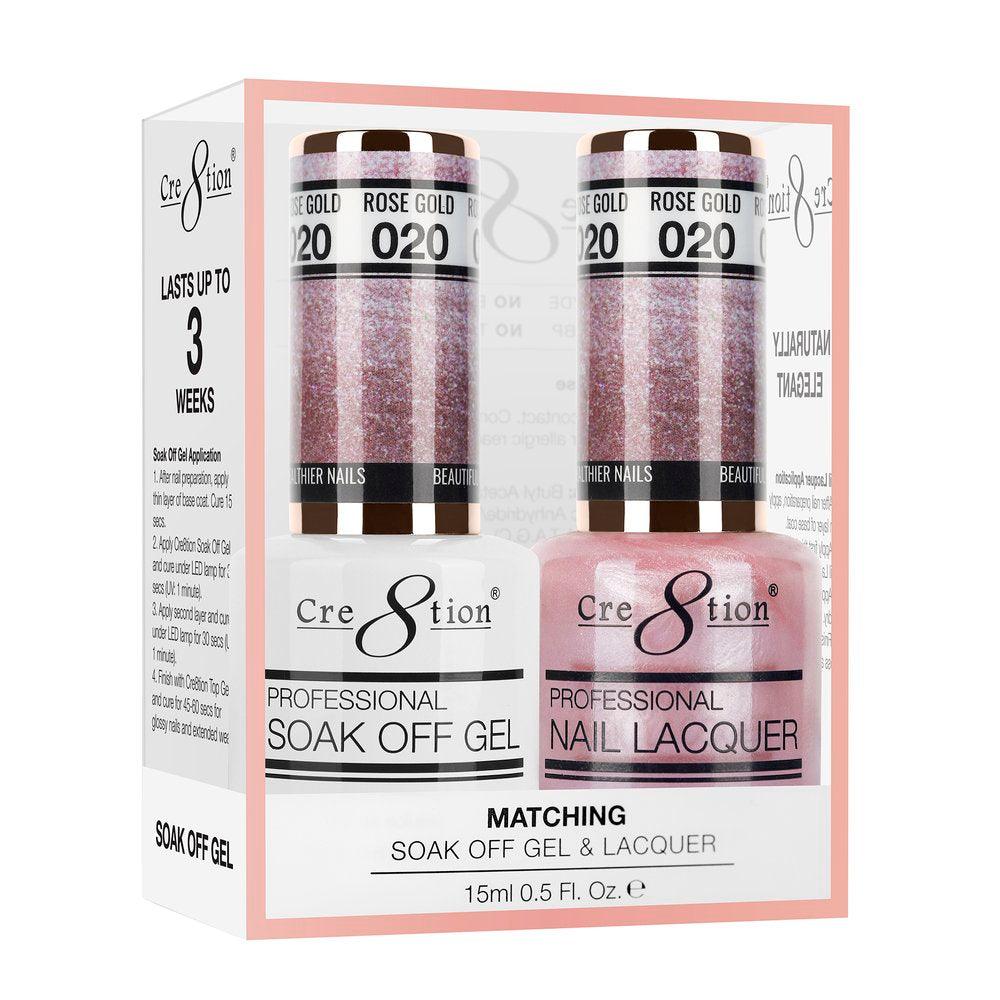 Cre8tion Soak Off Gel & Matching Nail Lacquer Set | 20 Rose Gold