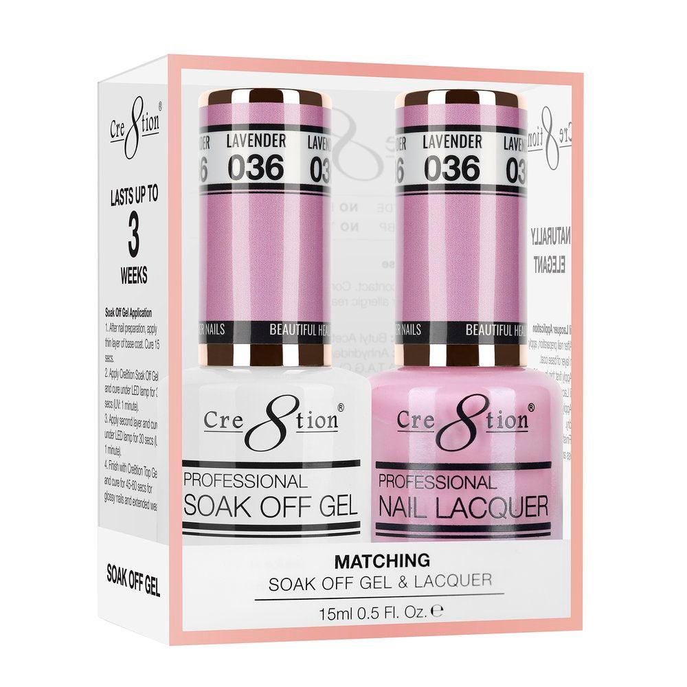 Cre8tion Soak Off Gel & Matching Nail Lacquer Set | 036 Lavender