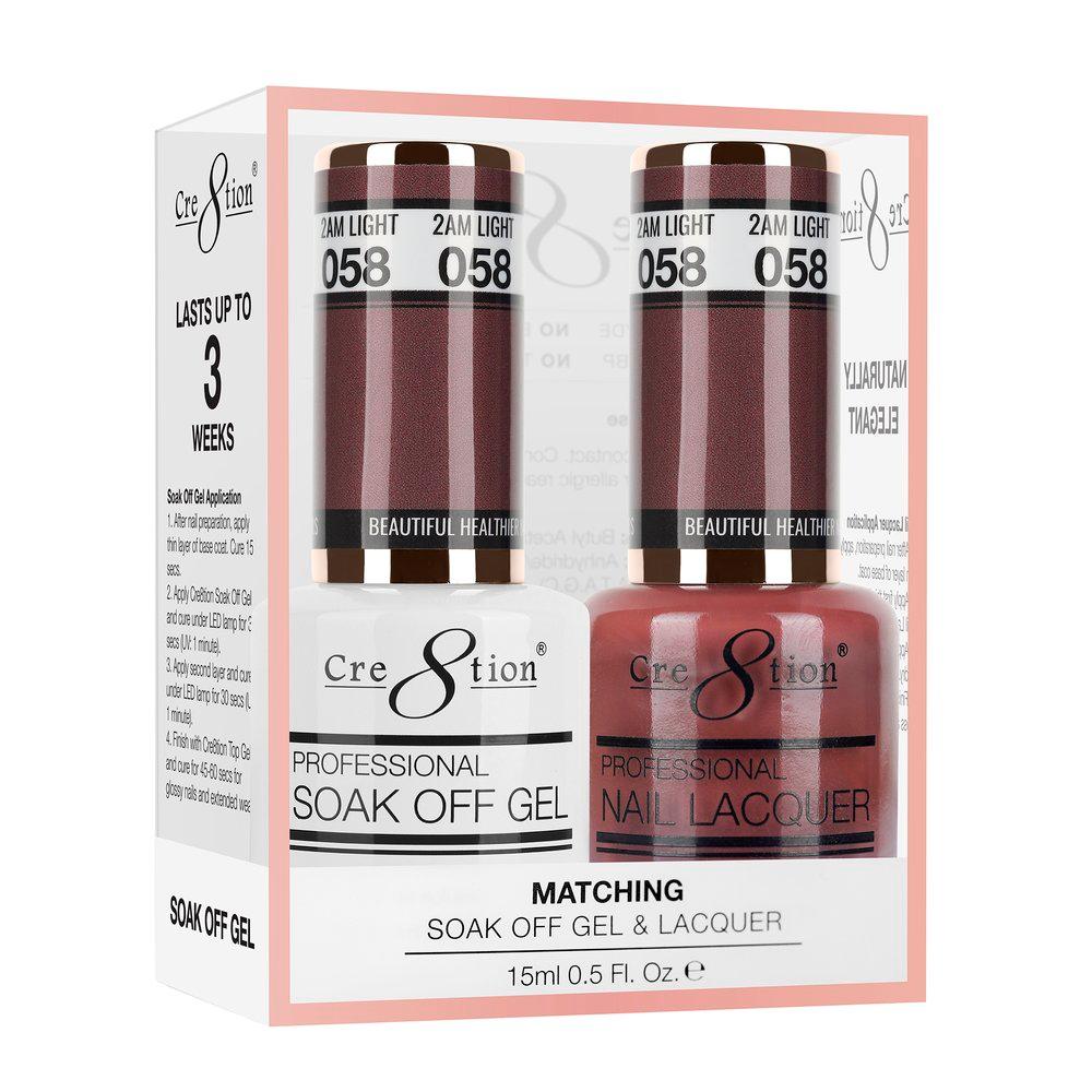 Cre8tion Soak Off Gel & Matching Nail Lacquer Set | 058 - 2am Light