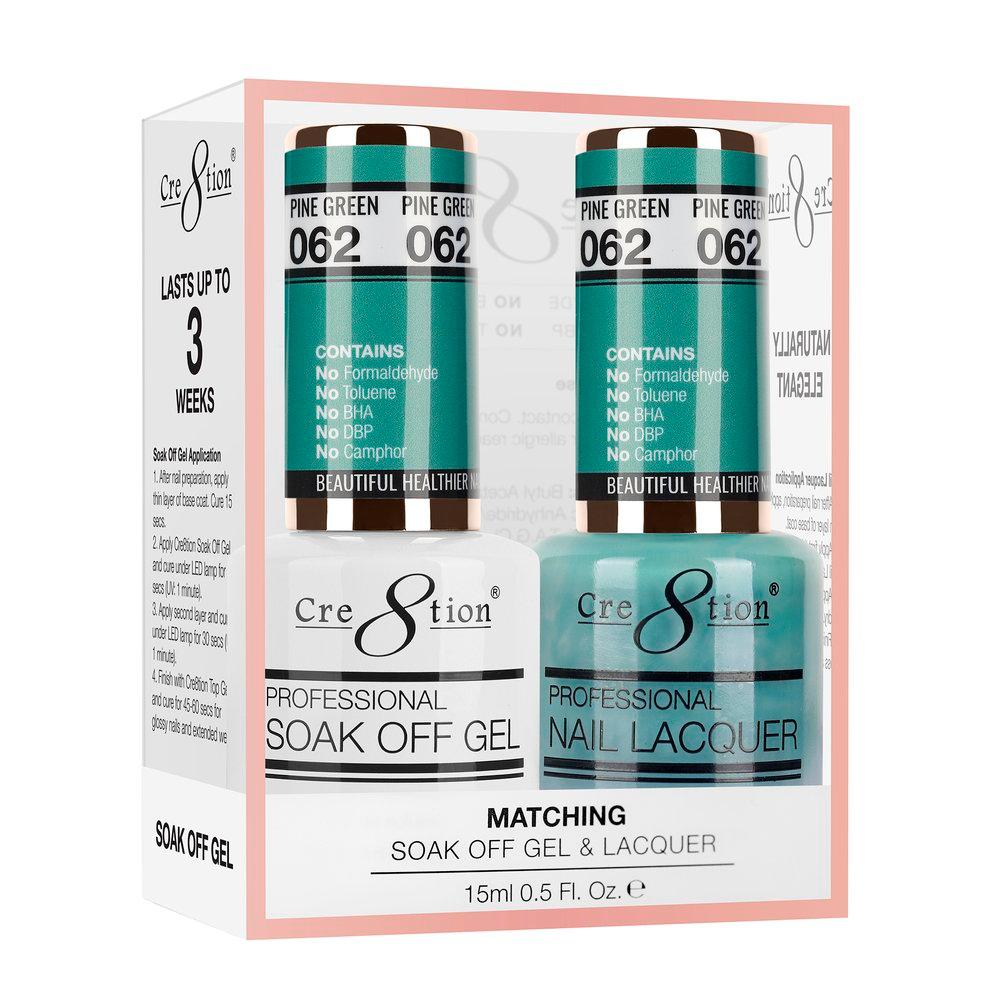 Cre8tion Soak Off Gel & Matching Nail Lacquer Set | 062 Pine Green