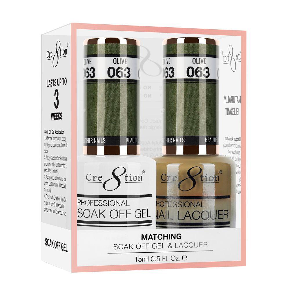 Cre8tion Soak Off Gel & Matching Nail Lacquer Set | 063 Olive