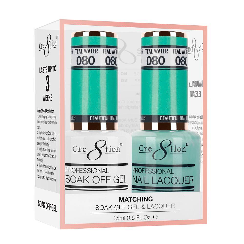 Cre8tion Soak Off Gel & Matching Nail Lacquer Set | 080 Teal Water