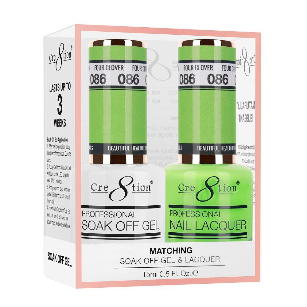 Cre8tion Soak Off Gel & Matching Nail Lacquer Set | 086 Four Clover
