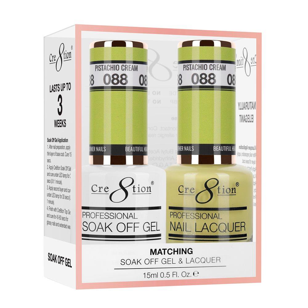 Cre8tion Soak Off Gel & Matching Nail Lacquer Set | 088 Pistachio Cream