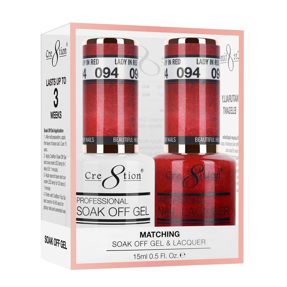 Cre8tion Soak Off Gel & Matching Nail Lacquer Set | 094 Lady In Red