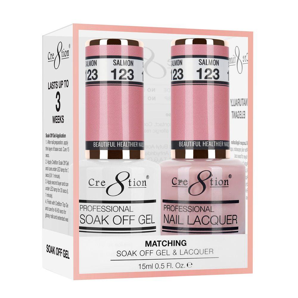 Cre8tion Soak Off Gel & Matching Nail Lacquer Set | 123 Salmon