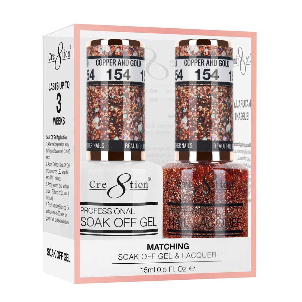 Cre8tion Soak Off Gel & Matching Nail Lacquer Set | 154 Copper And Gold