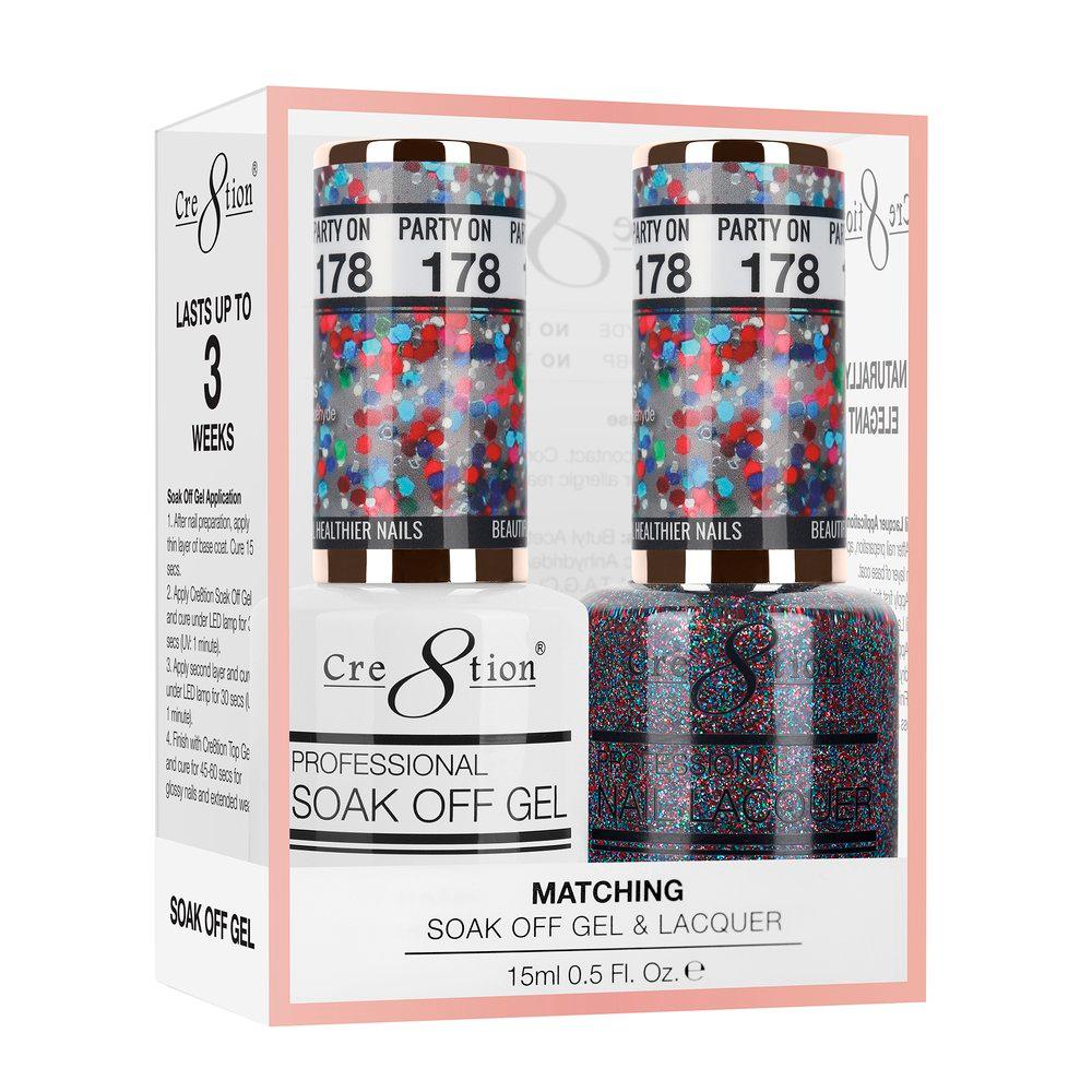 Cre8tion Soak Off Gel & Matching Nail Lacquer Set | 178 Party On