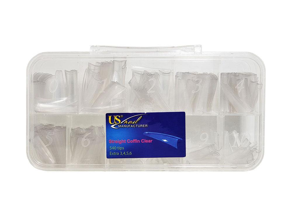 US Nail Manufacturer - Straight Coffin Clear Nail Tip (540 Tips/Box)