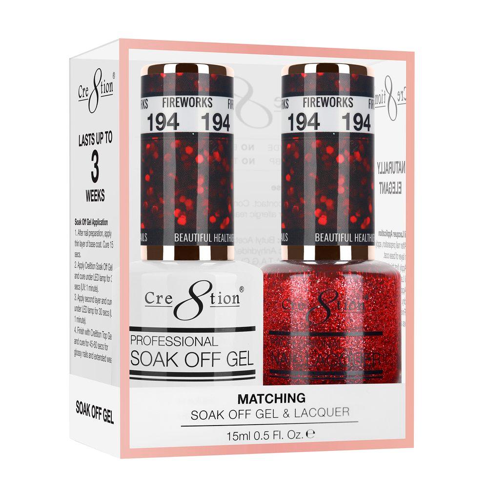 Cre8tion Soak Off Gel & Matching Nail Lacquer Set | 194 Fireworks