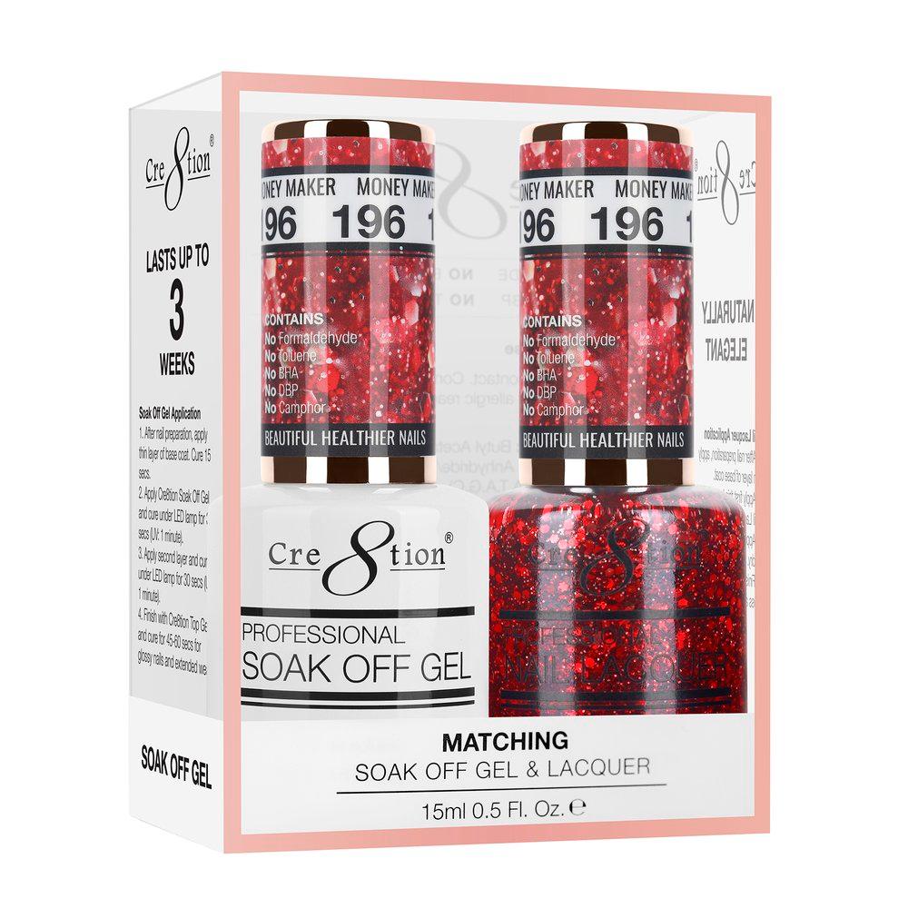Cre8tion Soak Off Gel & Matching Nail Lacquer Set | 196 Money Maker
