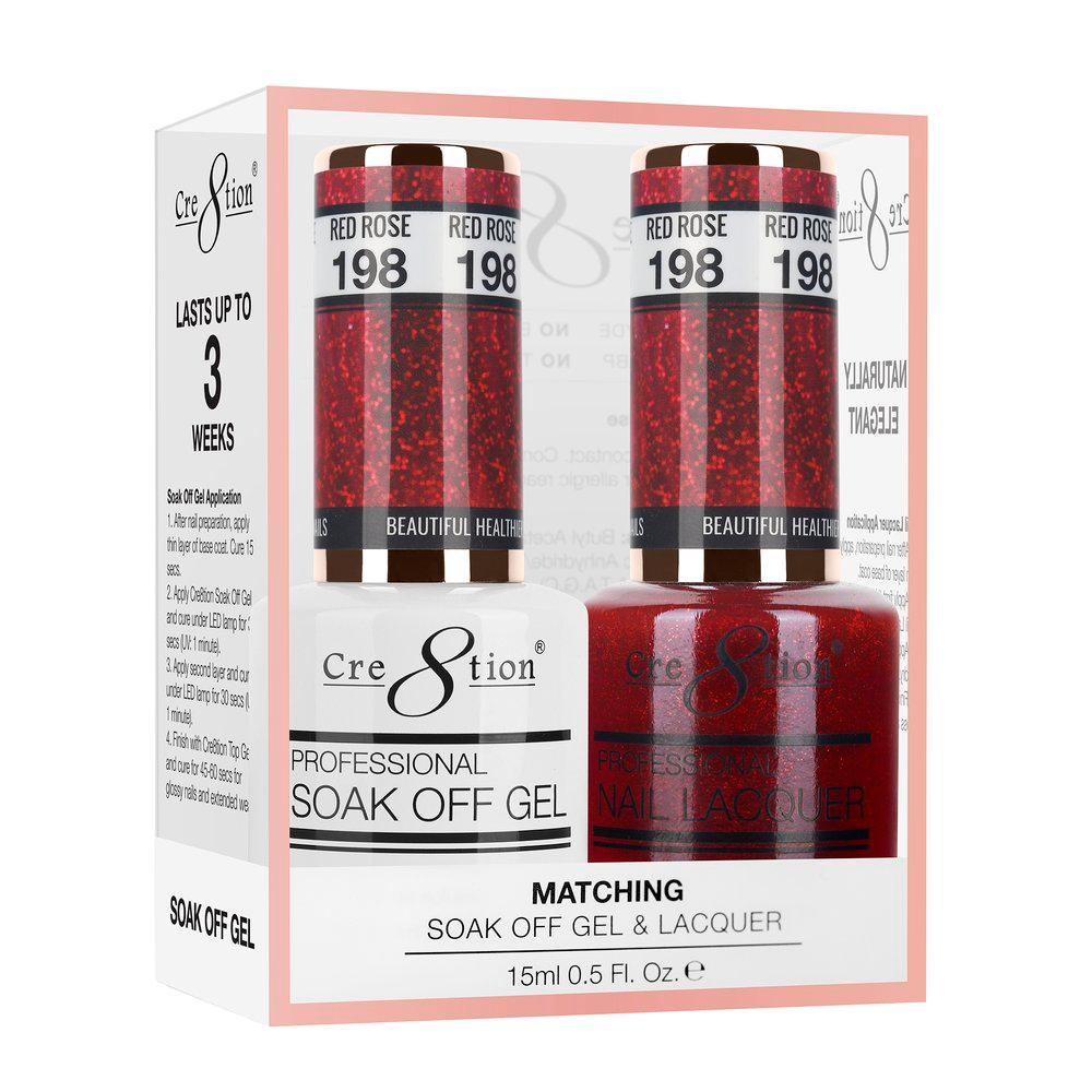 Cre8tion Soak Off Gel & Matching Nail Lacquer Set | 198 Red Rose