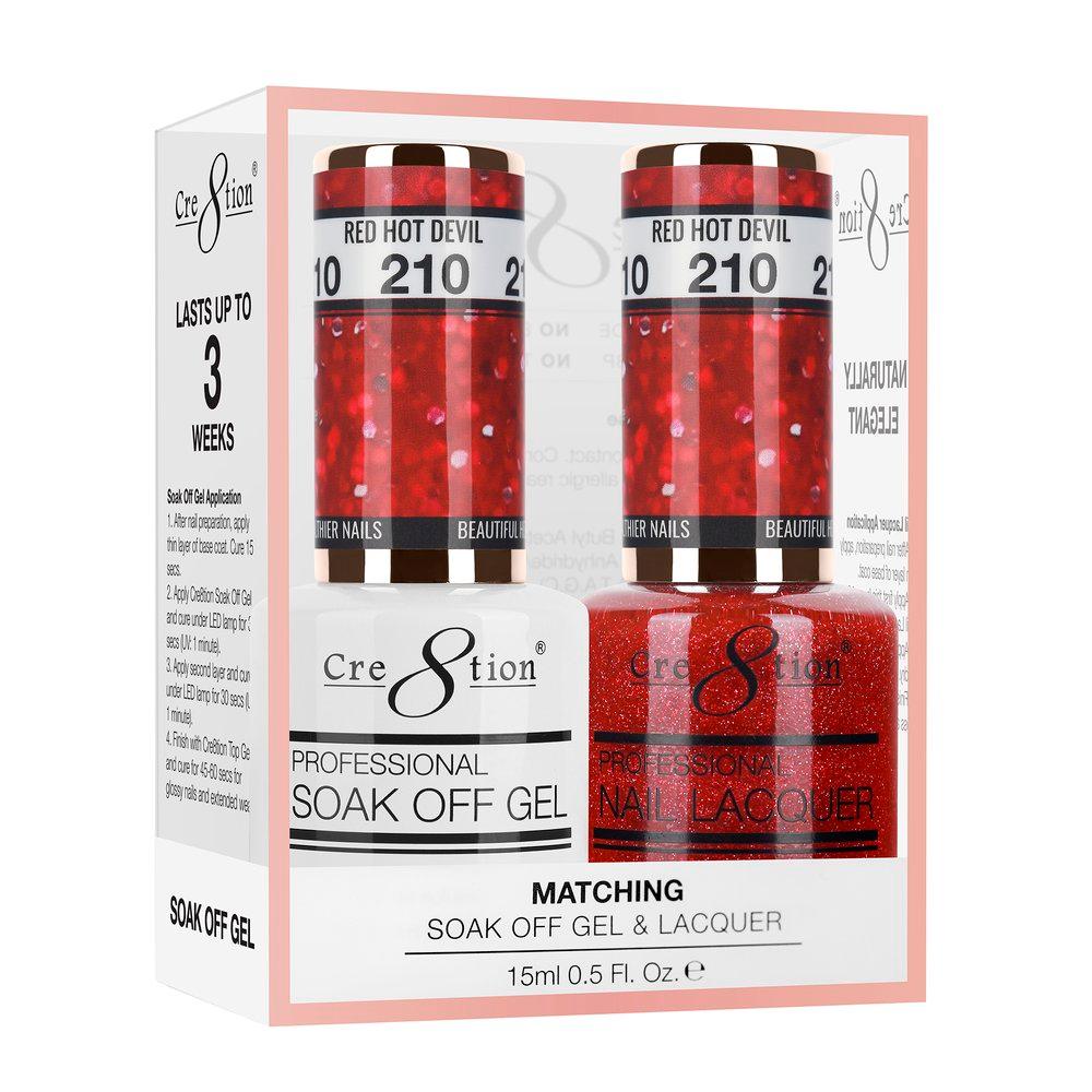 Cre8tion Soak Off Gel & Matching Nail Lacquer Set | 210 Red Hot Devil