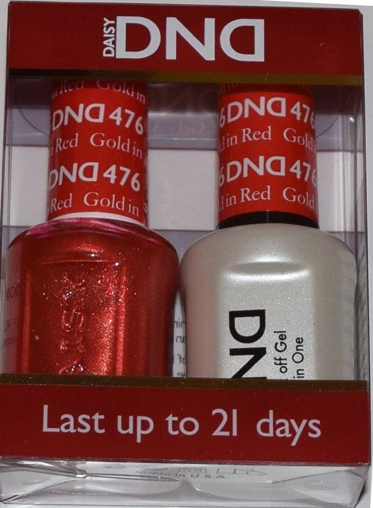 DND - Soak Off Gel Polish & Matching Nail Lacquer Set - #476 Gold in Red