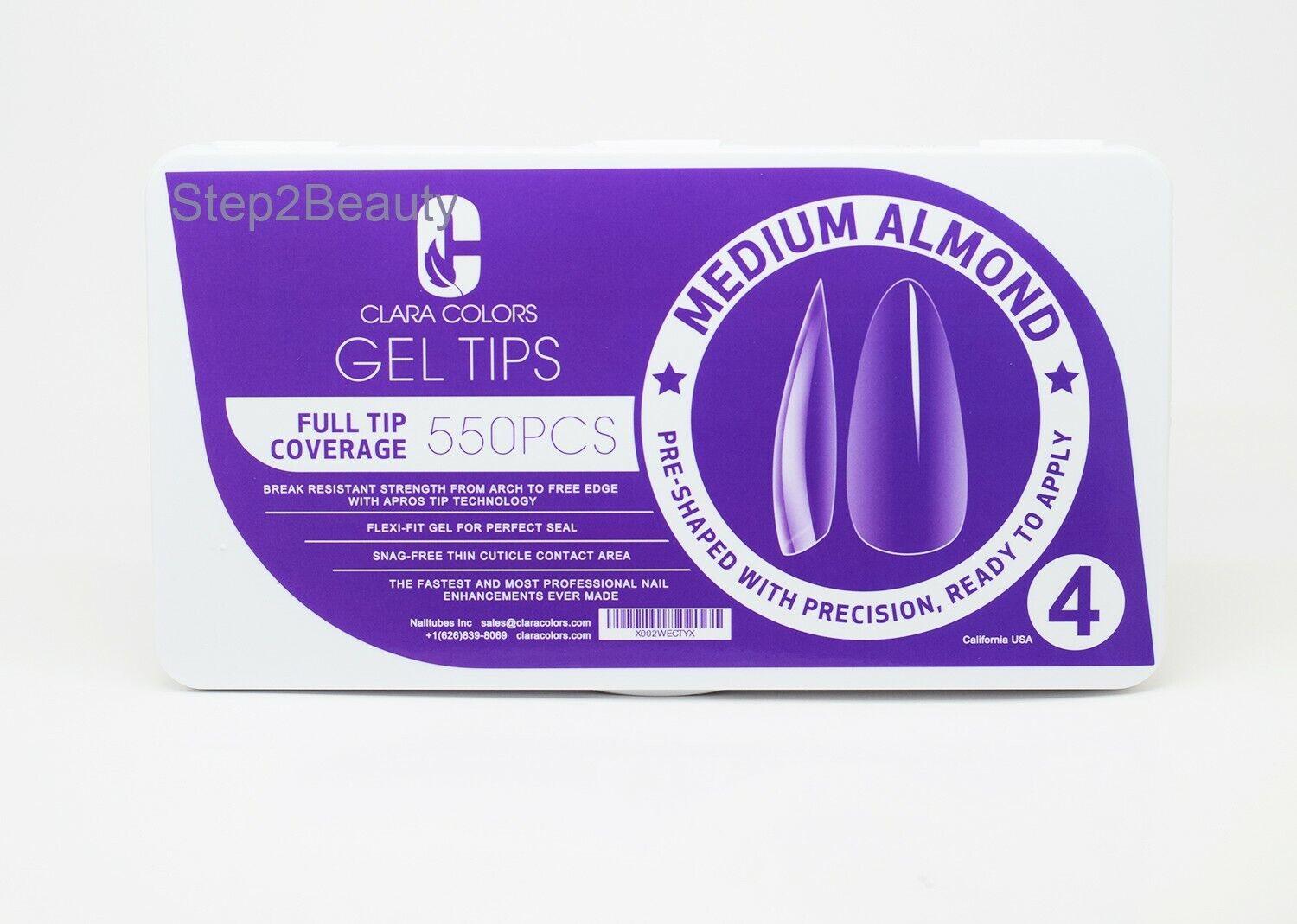 Clara Colors - Full Tip Coverage 550 pcs - Medium Almond Gel Tips #4