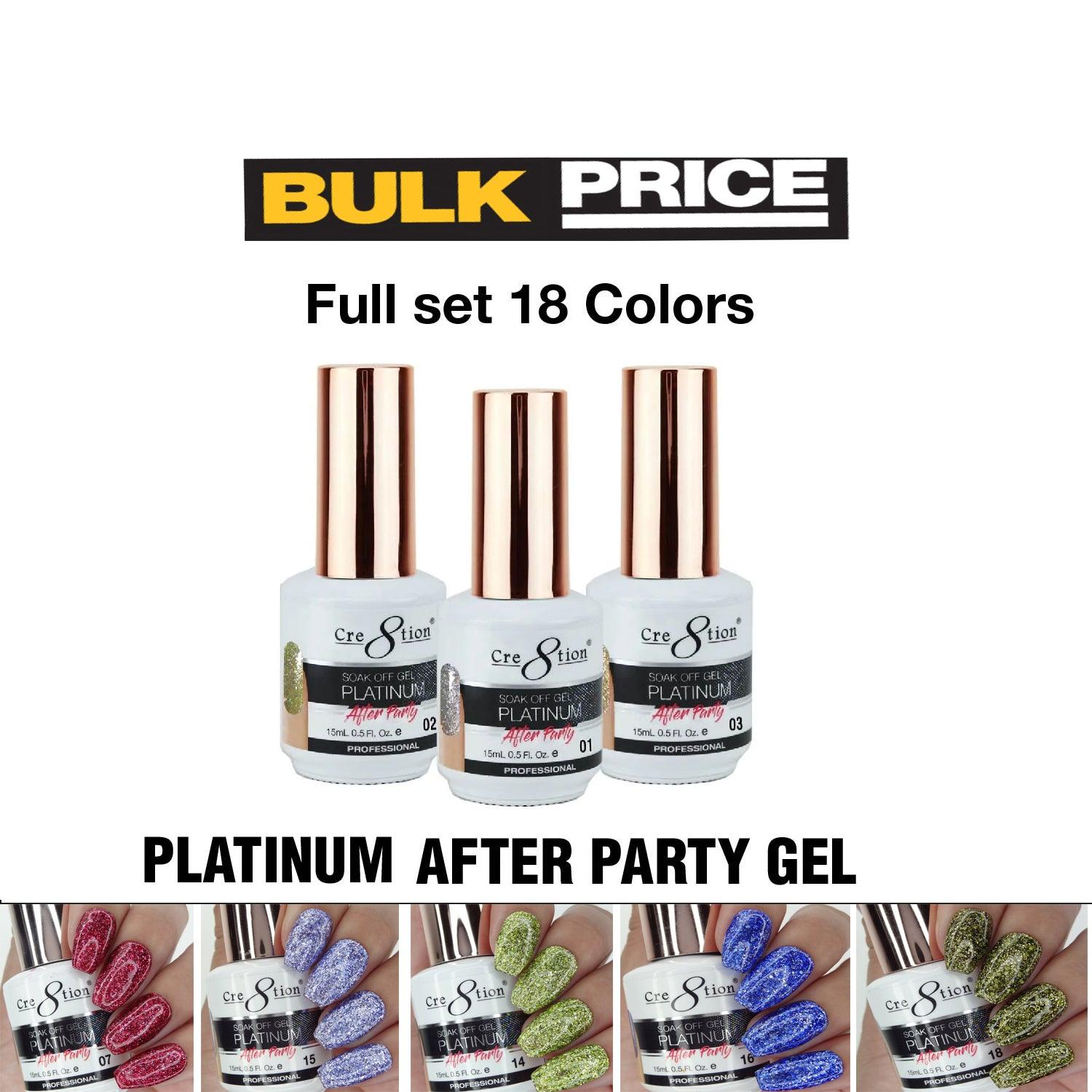 Cre8tion Soak Off Gel Platinum After Party 0.5 Oz  (Pack of 18 colors)