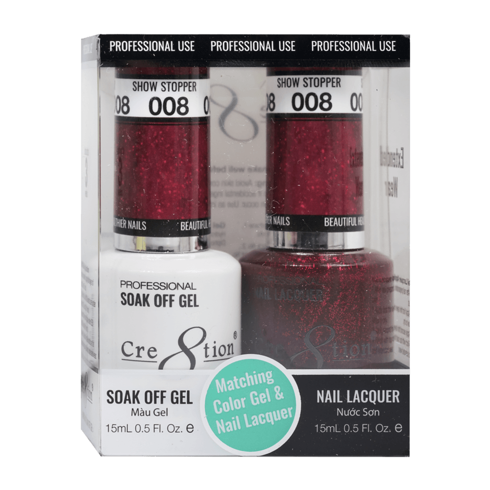 Cre8tion Soak Off Gel & Matching Nail Lacquer Set | 08 Show Stopper