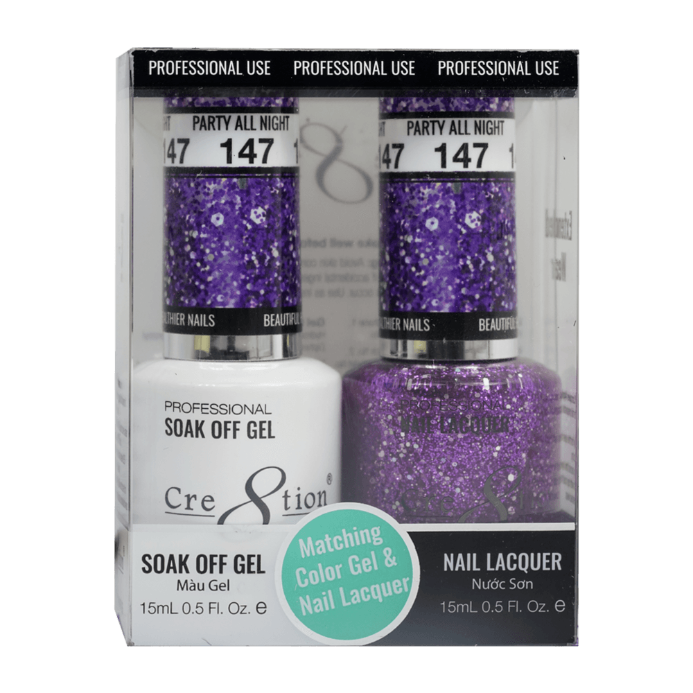 Cre8tion Soak Off Gel & Matching Nail Lacquer Set | 147 Party All Night