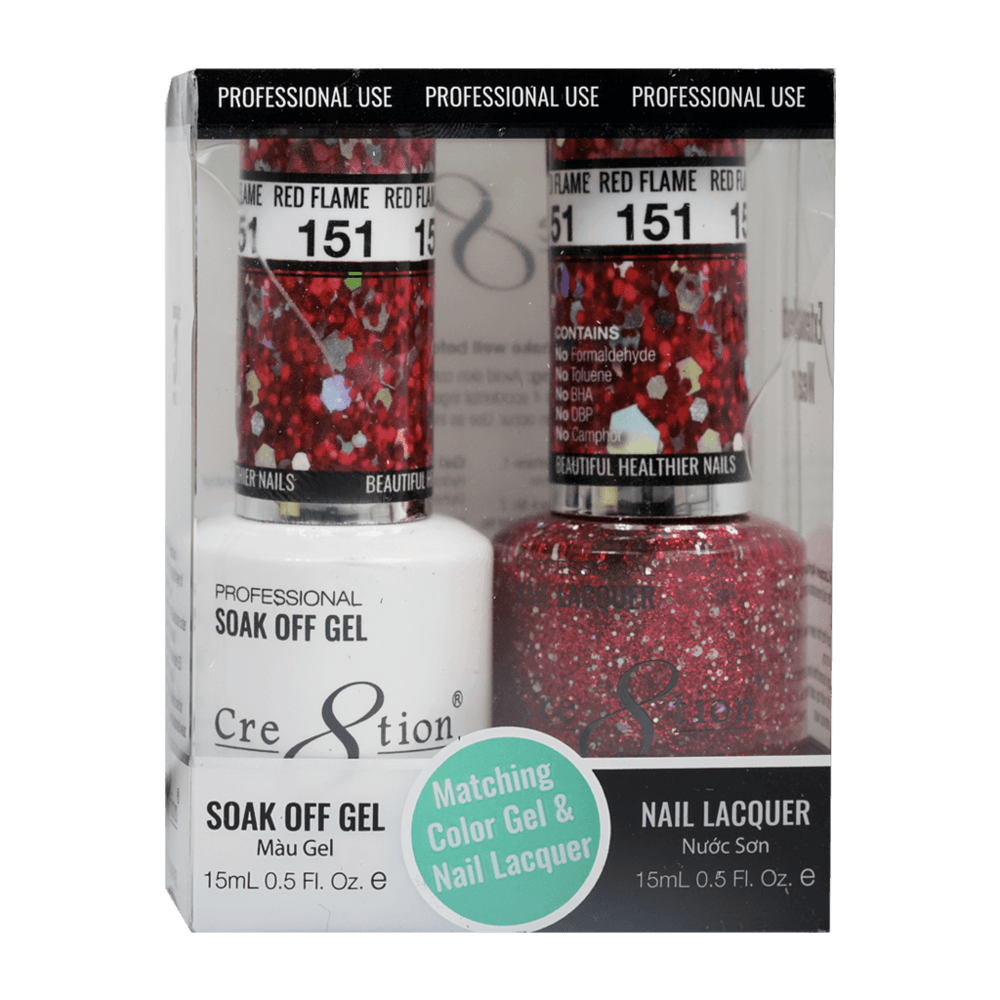Cre8tion Soak Off Gel & Matching Nail Lacquer Set | 151 Red Flame